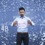Businessman thinking, brainstorming, finance data.