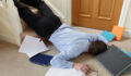 Business man falling down the stairs in the office concept for accident and insurance injury claim at work