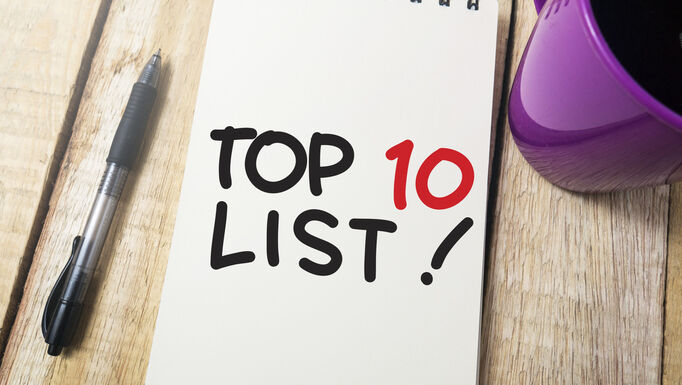 Top 10 List, business motivational inspirational quotes, words typography top view lettering concept