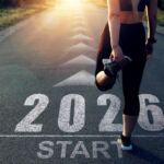 Concept of new professional achievements in the new year 2026 and success. New Year 2026 with new ambitions, challenge, plans, goals and visions.Sports girl who wants to start the year 2026