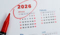 Red mark on the calendar at January 2026
