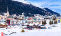 Idyllic mountain town of Davos in Swiss Alps panoramic view from ski slope, Graubunden region of Switzerland