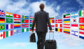 International business man travel with trolley, global business concept