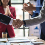 Business partner meeting, Collaboration of people in organizations, colleagues congratulate successful projects.