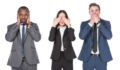 B-D fights SEC that investment plans fall under Reg B-I, losses portrait of multicultural young business people covering parts of faces isolated on white