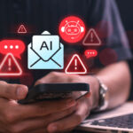 Gain ideas for your AI P&Ps AI email automation danger warning displayed on smartphone, indicating chatbot communication risks, data vulnerabilities, and system error alerts in intelligent message management environments.