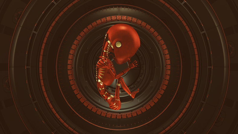 Red Gold Futuristic Artificial Intelligence Embryo Baby