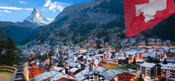 Famous Zermatt village with the peak of the Matterhorn in the Swiss Alps